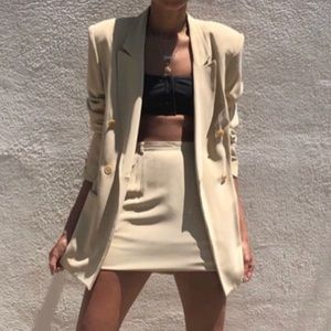 Elia Vintage Tan Silk Skirt Suit